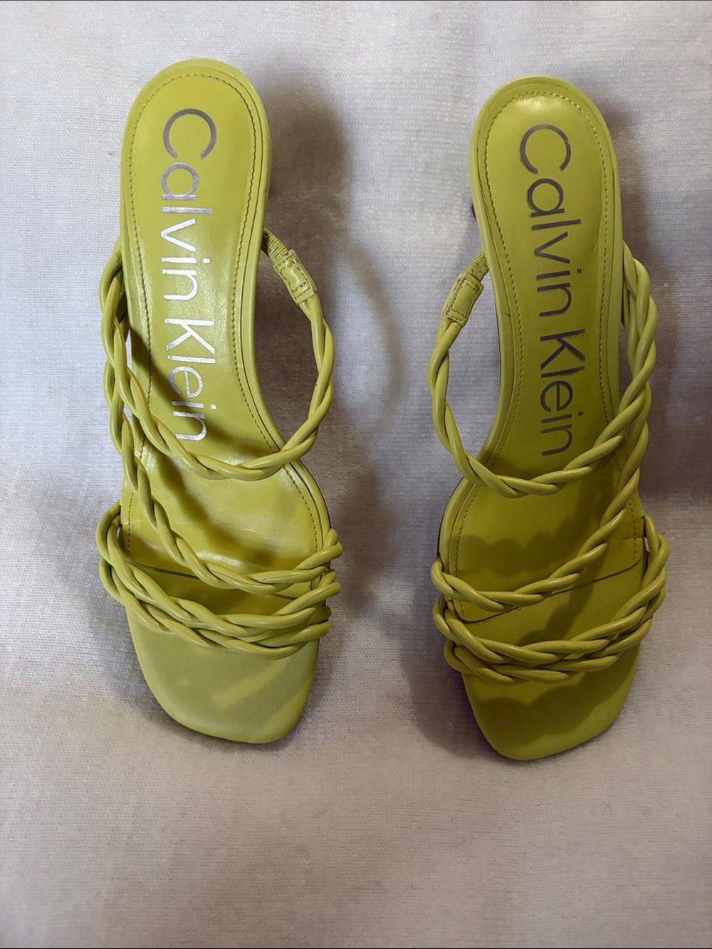 Calvin Klein Braided Strap Heeled Sandals in Lime Green